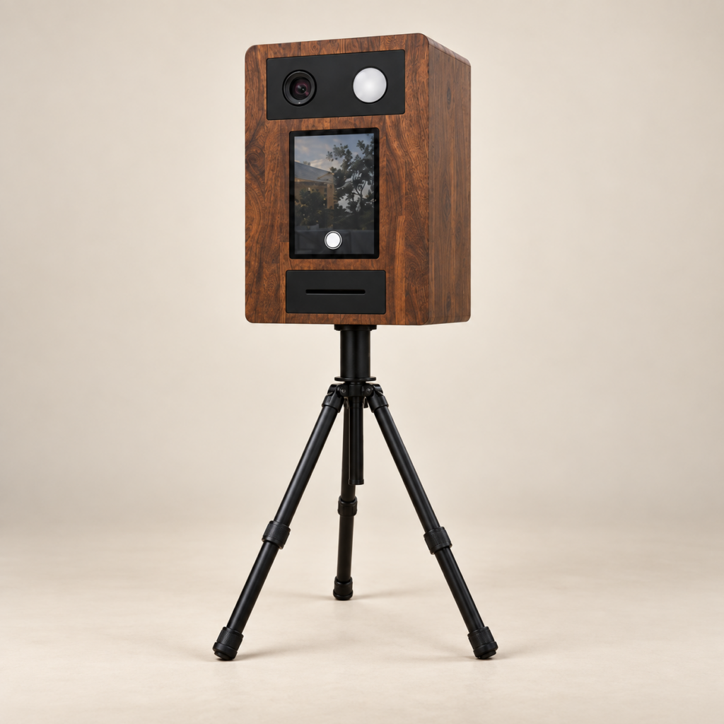 Photobooth VOLTE en bois sur trépied, photographie studio